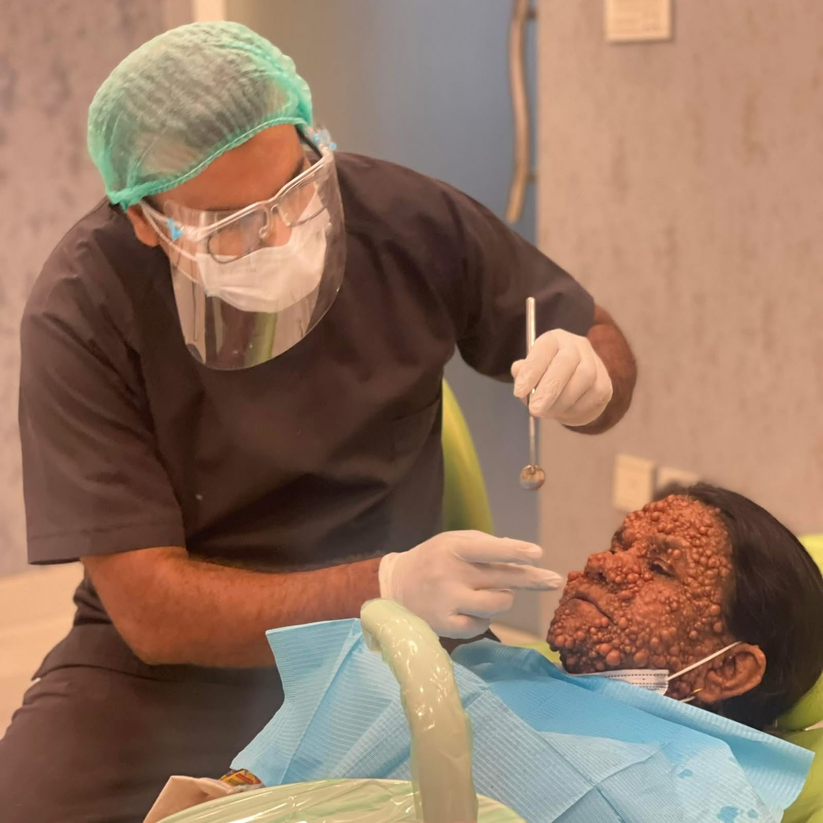 Dr. Sheraz Khalil providing careful, dignified treatment to a patient with complex medical needs